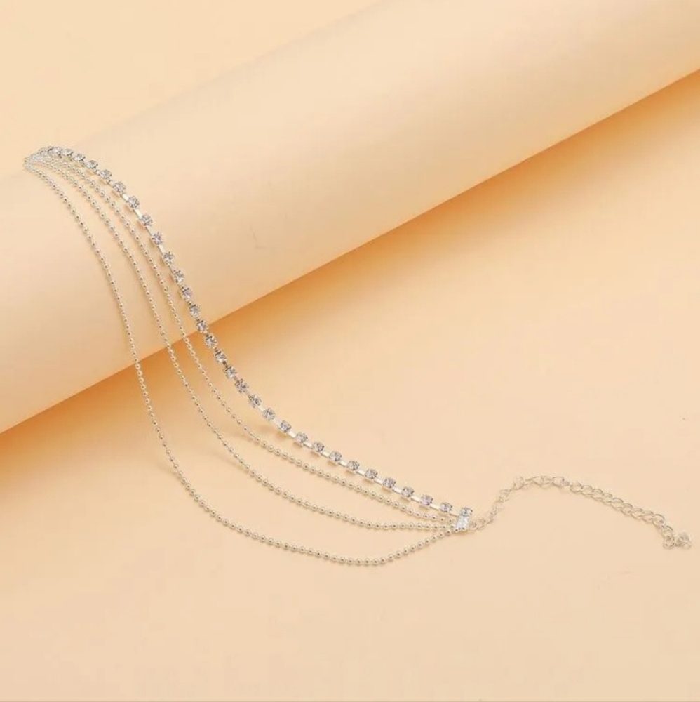 Silver Beaded Rhinestone Chain Tiers Tiered Layered Tennis Ankle Bracelet Anklet - Picture 7 of 16